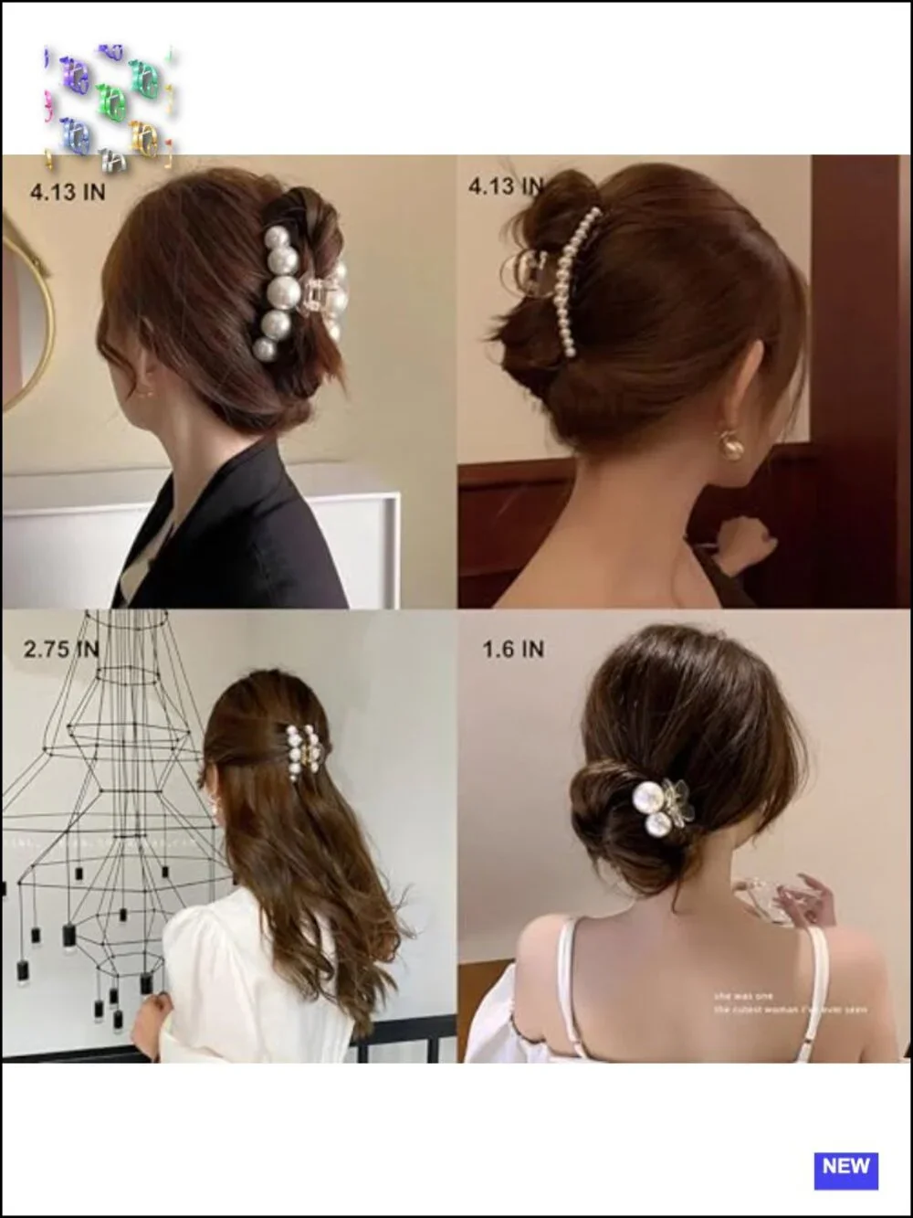 Large High-Gloss Pearl Hair Claw Clip Set Strong Hold No Slip 4 PCS